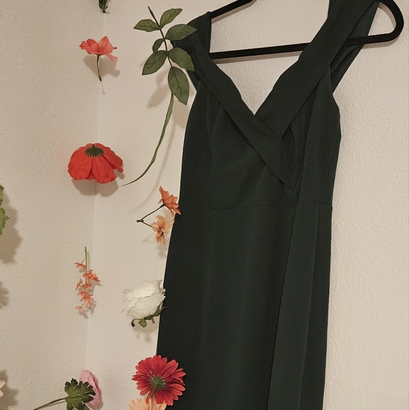 Dark green high slit mermaid dress with off the shoulder sleeves - Picture 2 of 4